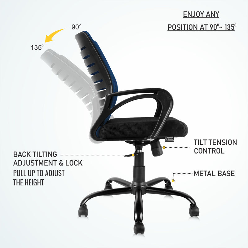 ASTRIDE Ace Mid Back Office Chair/Study Chair [Metal Base]