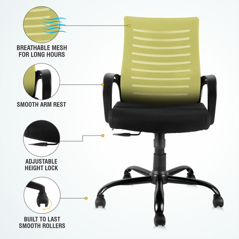 ASTRIDE Ace Mid Back Office Chair/Study Chair [Metal Base]