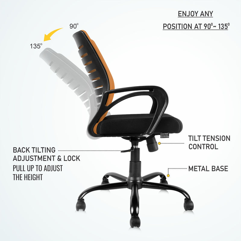 ASTRIDE Ace Mid Back Office Chair/Study Chair [Metal Base]