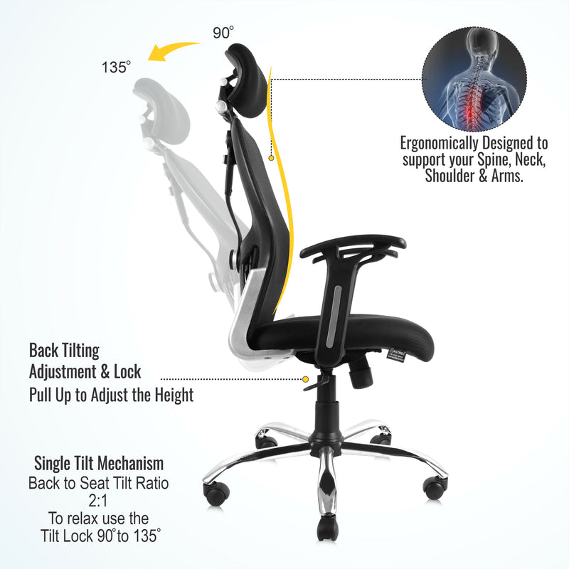 ASTRIDE Fitwell High Back Ergonomic Office Chair for Work from Home/Study with 2D Lumbar Support