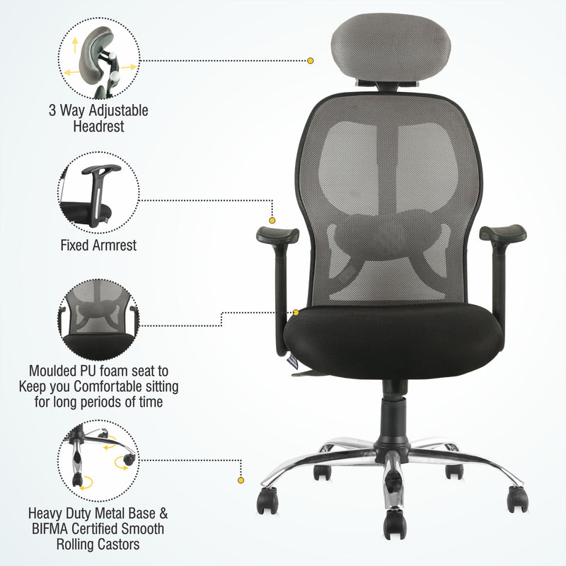 ASTRIDE Fitwell High Back Ergonomic Office Chair for Work from Home/Study with 2D Lumbar Support