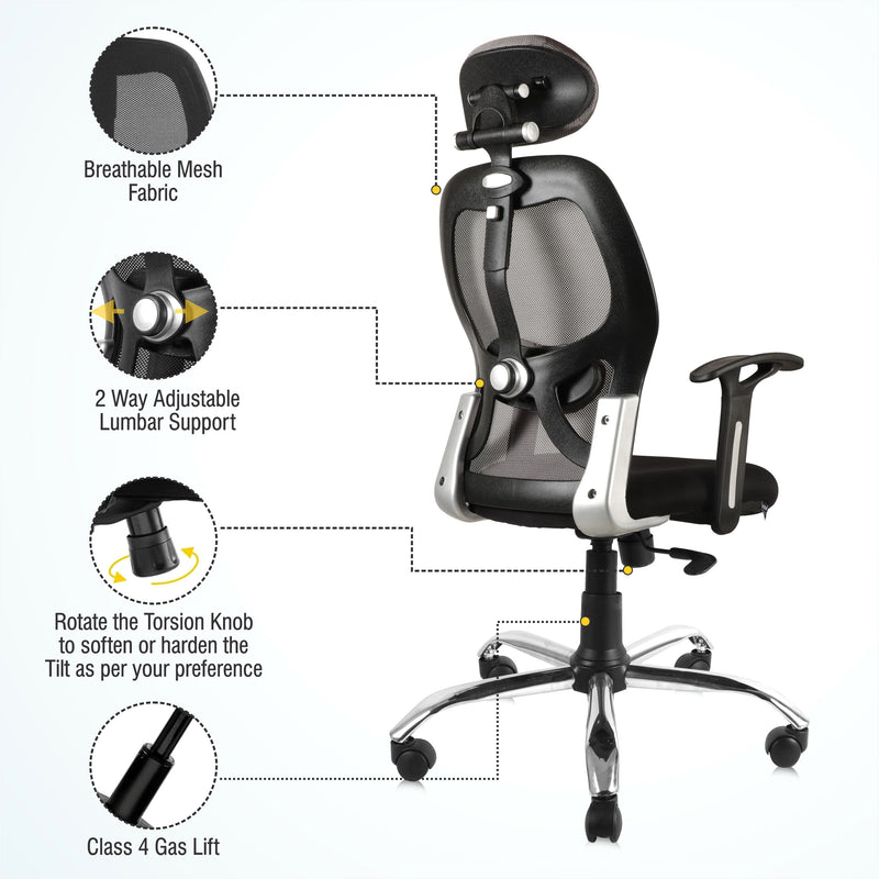 ASTRIDE Fitwell High Back Ergonomic Office Chair for Work from Home/Study with 2D Lumbar Support