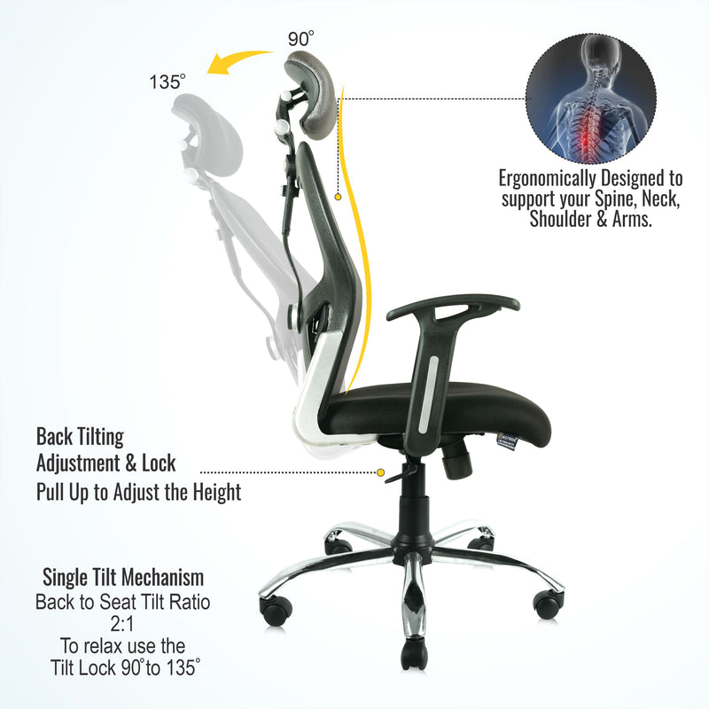 ASTRIDE Fitwell High Back Ergonomic Office Chair for Work from Home/Study with 2D Lumbar Support