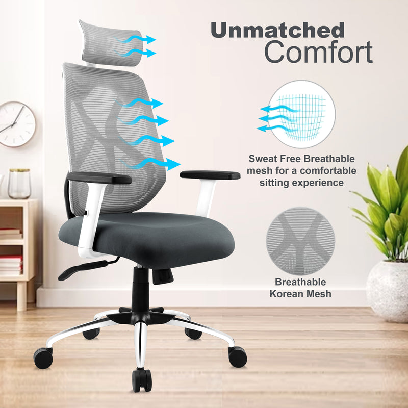 ASTRIDE Ergofit Ergonomic Office Chair in High Back with Adjustable Ar