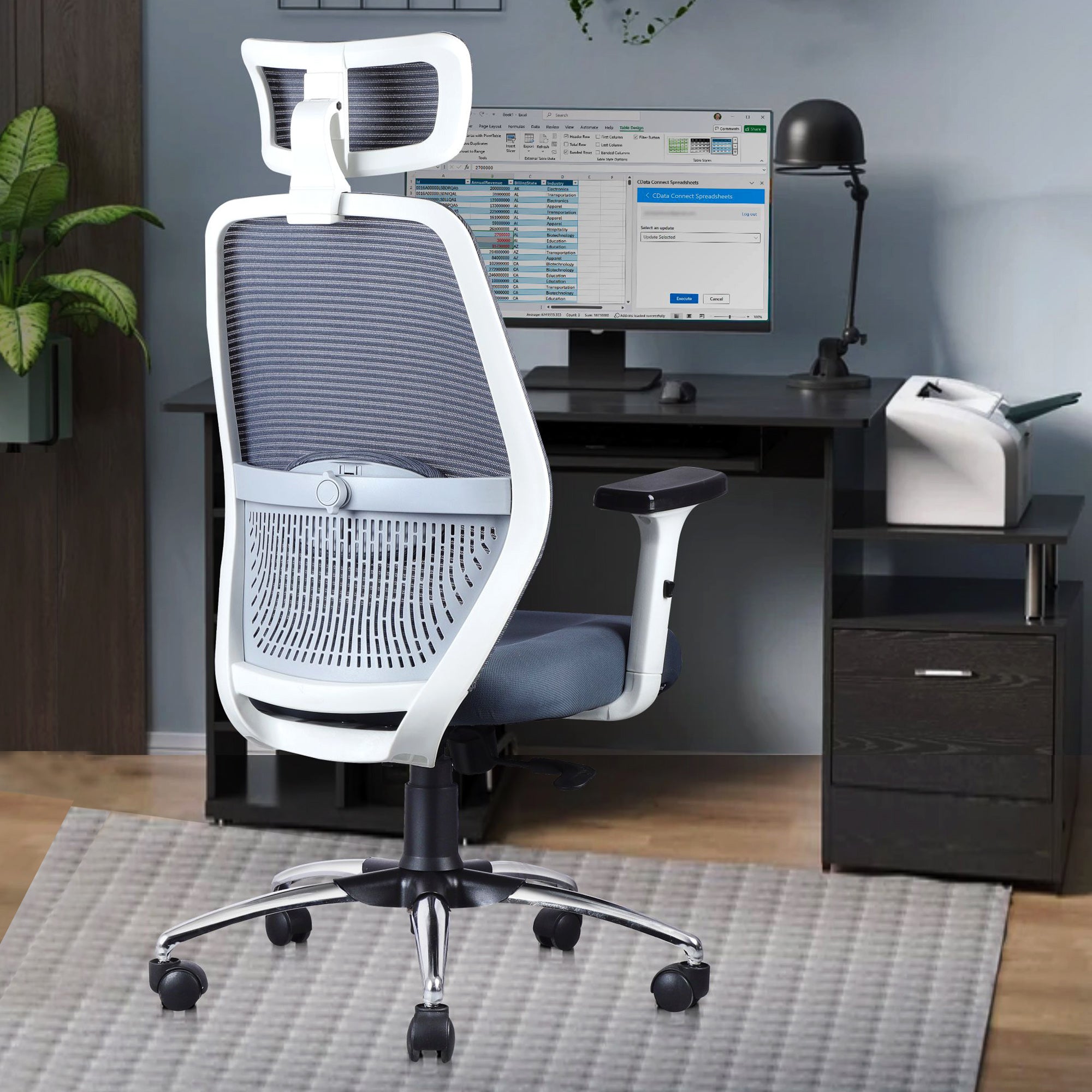 ASTRIDE Octave Ergonomic Office Chair for Home | 3-Years Warranty | 2D Headrest, 2D Lumbar Support & 2D Soft Adjustable Arms | Synchro Tilt Mechanism [Heavy Duty Chromium Metal Base, Grey-White]